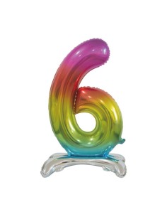 Palloncino Mylar Numero 6 Standing Rainbow Mega 30" - 76cm - 1pz | G3S Party