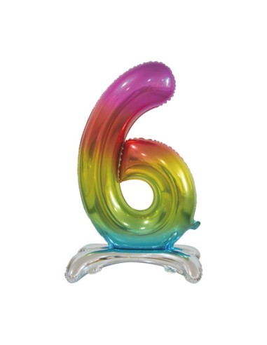 Palloncino Mylar Numero 6 Standing Rainbow Mega 30" - 76cm - 1pz | G3S Party