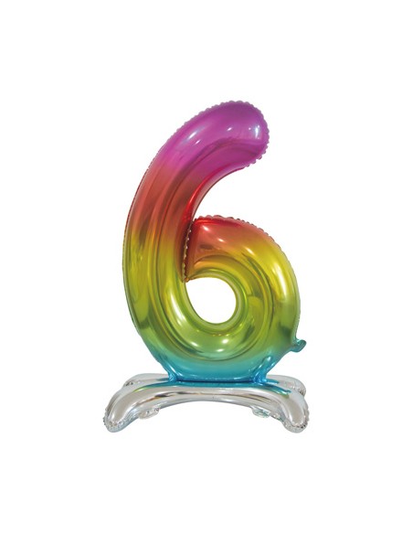 Palloncino Mylar Numero 6 Standing Rainbow Mega 30" - 76cm - 1pz | G3S Party