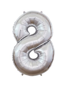 Palloncino Mylar Numero 8 Argento Mega 40" - 101cm - 1pz | G3S Party