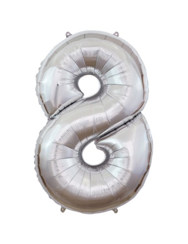 Palloncino Mylar Numero 8 Argento Mega 40" - 101cm - 1pz | G3S Party