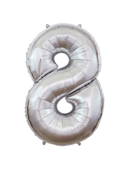 Palloncino Mylar Numero 8 Argento Mega 40" - 101cm - 1pz | G3S Party