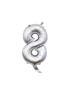 Palloncino Mylar Numero 8 Argento Mini 14" - 35cm con valvola - 1pz | G3S Party
