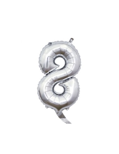 Palloncino Mylar Numero 8 Argento Mini 14" - 35cm con valvola - 1pz | G3S Party