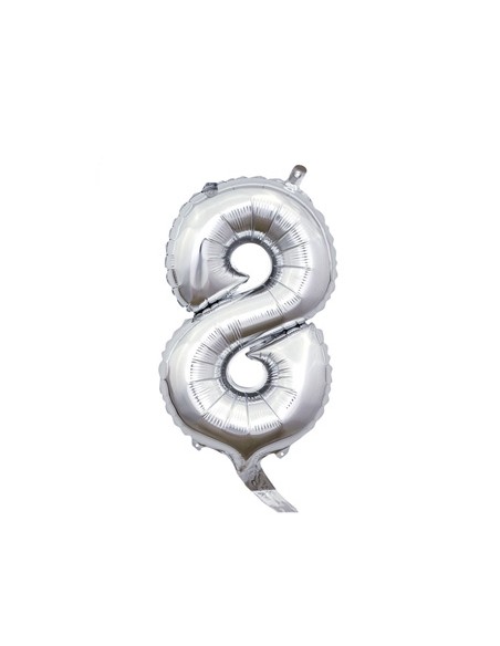 Palloncino Mylar Numero 8 Argento Mini 14" - 35cm con valvola - 1pz | G3S Party