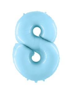 Palloncino Mylar Numero 8 Celeste Pastello Mega 40" - 101cm - 1pz | G3S Party