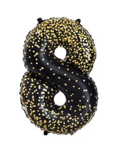 Palloncino Mylar Numero 8 Nero Coriandoli Oro Mega 40" - 101cm | G3S Party