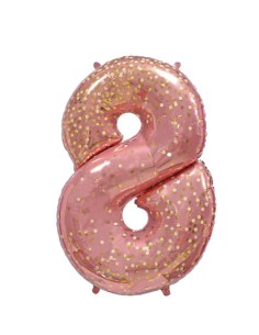 Palloncino Mylar Numero 8 Rosa Gold Coriandoli Oro Mega 40" - 101cm - 1pz | G3S Party