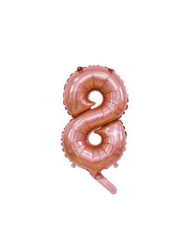 Palloncino Mylar Numero 8 Rosa Gold Mini 14" - 35cm con valvola - 1pz | G3S Party
