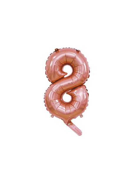 Palloncino Mylar Numero 8 Rosa Gold Mini 14" - 35cm con valvola - 1pz | G3S Party