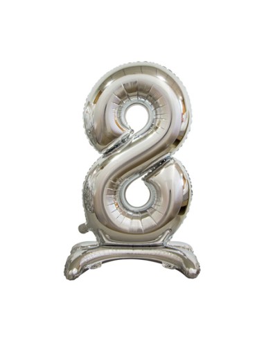Palloncino Mylar Numero 8 Standing Argento Mega 30" - 76cm - 1pz | G3S Party