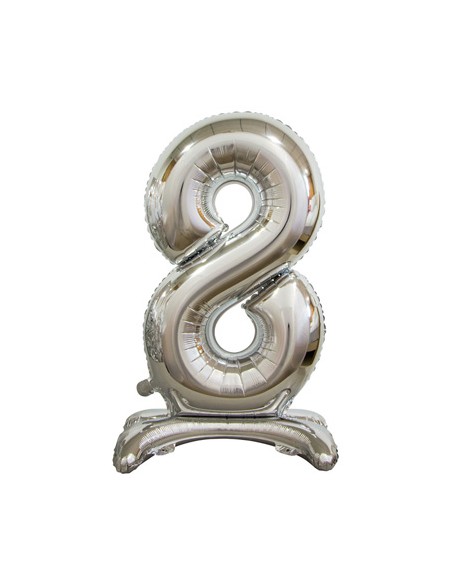 Palloncino Mylar Numero 8 Standing Argento Mega 30" - 76cm - 1pz | G3S Party
