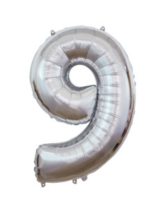 Palloncino Mylar Numero 9 Argento Mega 40" - 101cm - 1pz | G3S Party