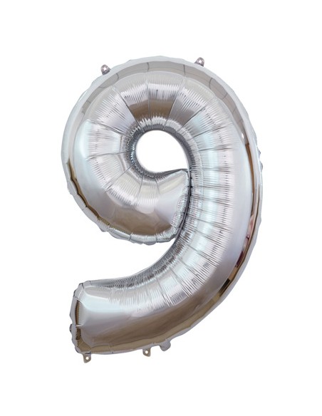 Palloncino Mylar Numero 9 Argento Mega 40" - 101cm - 1pz | G3S Party