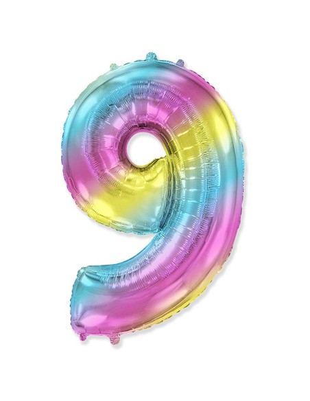 Palloncino Mylar Numero 9 Multicolor Gradient SuperShape 40" - 101cm - 1pz | G3S Party