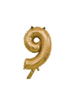 Palloncino Mylar Numero 9 Oro Mini 14" - 35cm con valvola - 1pz | G3S Party