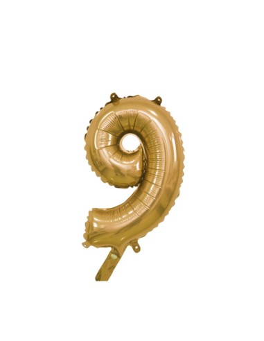 Palloncino Mylar Numero 9 Oro Mini 14" - 35cm con valvola - 1pz | G3S Party
