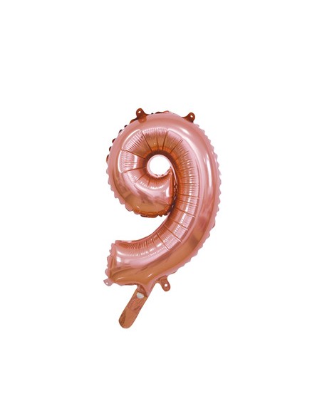 Palloncino Mylar Numero 9 Rosa Gold Mini 14" - 35cm con valvola - 1pz | G3S Party