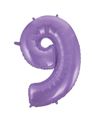 Palloncino Mylar Numero 9 Satin Velvet Lilac Mega 40" - 101cm - 1pz | G3S Party