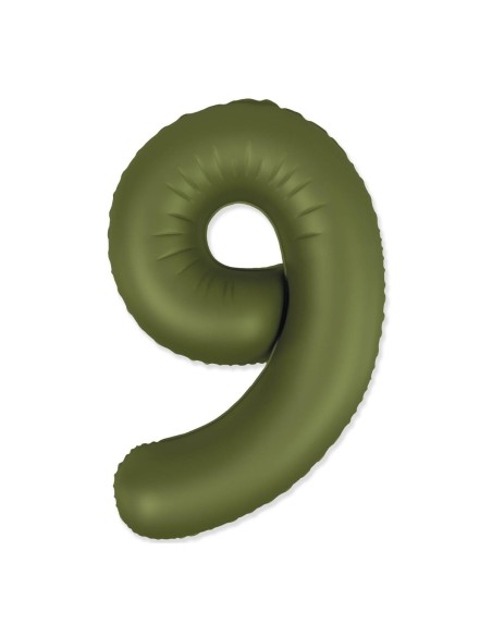 Palloncino Mylar Numero 9 Slim Mate Verde Oliva Satinato 37" - 86cm - 1pz | G3S Party