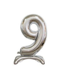 Palloncino Mylar Numero 9 Standing Argento Mega 30" - 76cm - 1pz | G3S Party