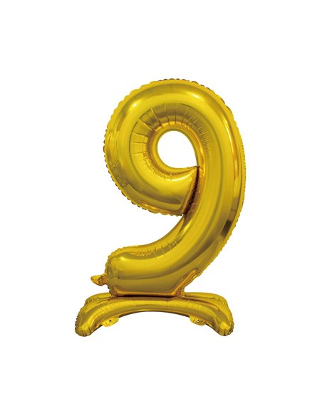 Palloncino Mylar Numero 9 Standing Oro Mega 30" - 76cm - 1pz | G3S Party