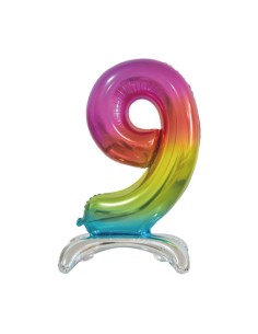 Palloncino Mylar Numero 9 Standing Rainbow Mega 30" - 76cm - 1pz | G3S Party