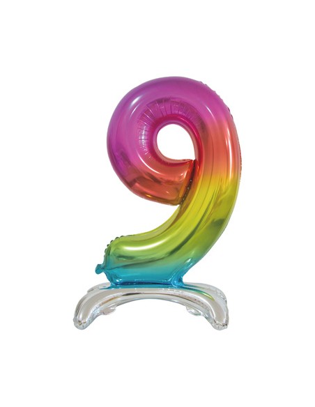 Palloncino Mylar Numero 9 Standing Rainbow Mega 30" - 76cm - 1pz | G3S Party