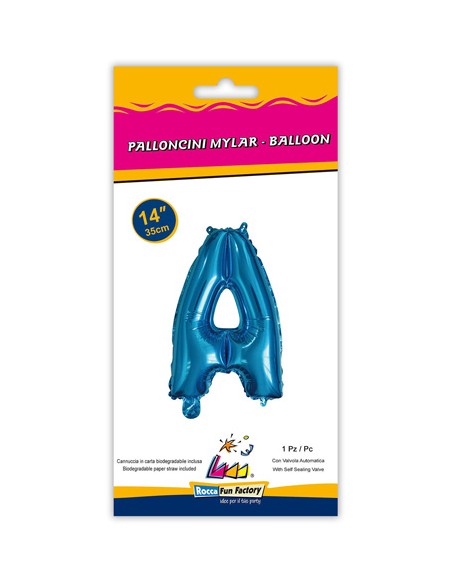 Palloncino Mylar Lettera A Blu Mini 14" - 35cm con valvola - 1pz | G3S Party