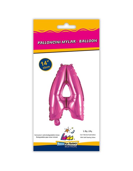 Palloncino Mylar Lettera A Fuxia Mini 14" - 35cm con valvola - 1pz | G3S Party