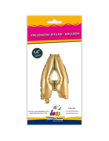Palloncino Mylar Lettera A Oro Mini 14" - 35cm con valvola - 1pz | G3S Party