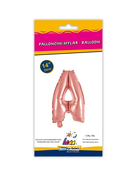 Palloncino Mylar Lettera A Rosa Gold Mini 14" - 35cm con valvola - 1pz | G3S Party