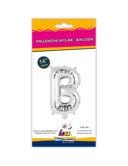 Palloncino Mylar Lettera B Argento Mini 14" - 35cm con valvola - 1pz | G3S Party