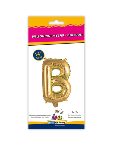 Palloncino Mylar Lettera B Oro Mini 14" - 35cm con valvola - 1pz | G3S Party