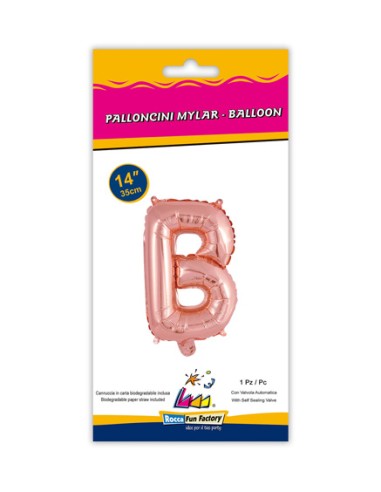 Palloncino Mylar Lettera B Rosa Gold Mini 14" - 35cm con valvola - 1pz | G3S Party