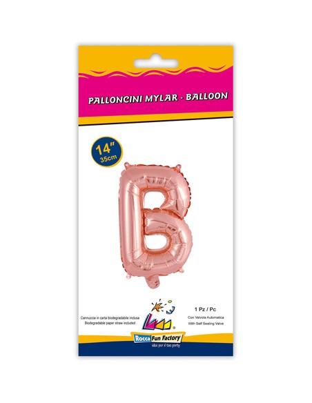 Palloncino Mylar Lettera B Rosa Gold Mini 14" - 35cm con valvola - 1pz | G3S Party