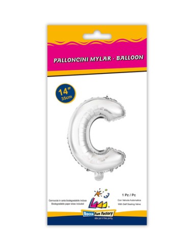 Palloncino Mylar Lettera C Argento Mini 14" - 35cm con valvola - 1pz | G3S Party