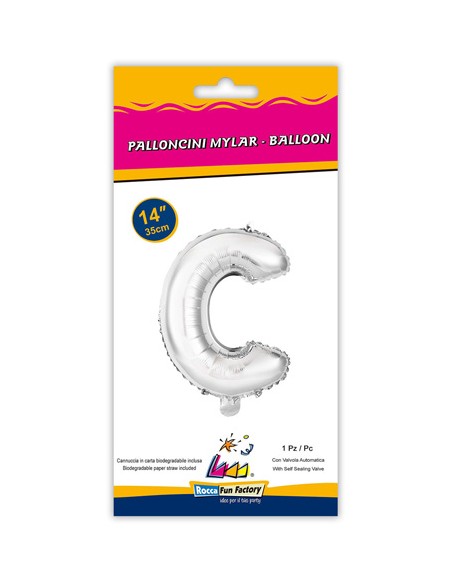 Palloncino Mylar Lettera C Argento Mini 14" - 35cm con valvola - 1pz | G3S Party
