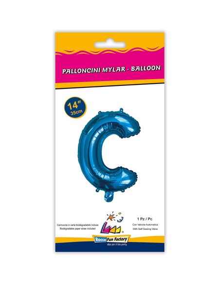 Palloncino Mylar Lettera C Blu Mini 14" - 35cm con valvola - 1pz | G3S Party