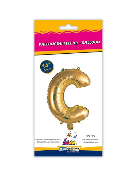 Palloncino Mylar Lettera C Oro Mini 14" - 35cm con valvola - 1pz | G3S Party