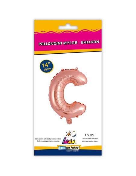 Palloncino Mylar Lettera C Rosa Gold Mini 14" - 35cm con valvola - 1pz | G3S Party