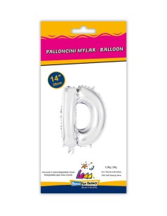 Palloncino Mylar Lettera D Argento Mini 14" - 35cm con valvola - 1pz | G3S Party