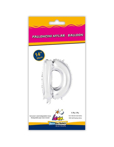 Palloncino Mylar Lettera D Argento Mini 14" - 35cm con valvola - 1pz | G3S Party