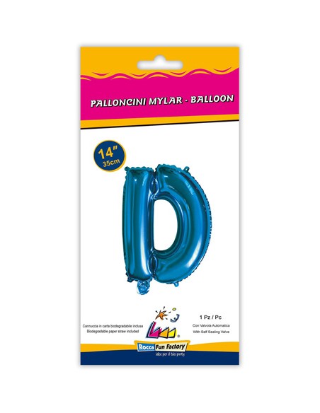 Palloncino Mylar Lettera D Blu Mini 14" - 35cm con valvola - 1pz | G3S Party