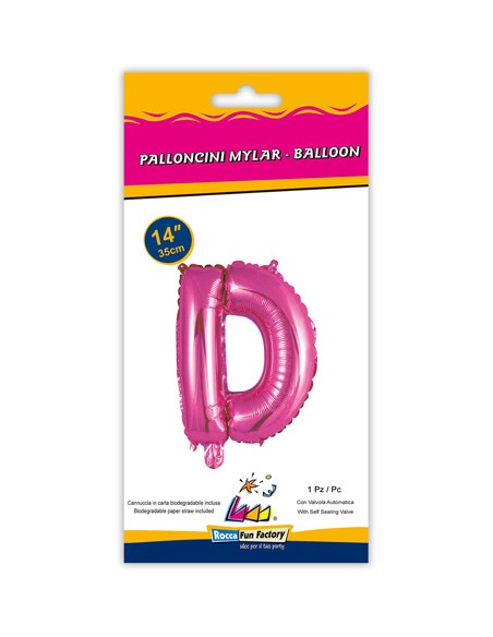 Palloncino Mylar Lettera D Fuxia Mini 14" - 35cm con valvola - 1pz | G3S Party