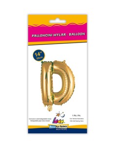 Palloncino Mylar Lettera D Oro Mini 14" - 35cm con valvola - 1pz | G3S Party