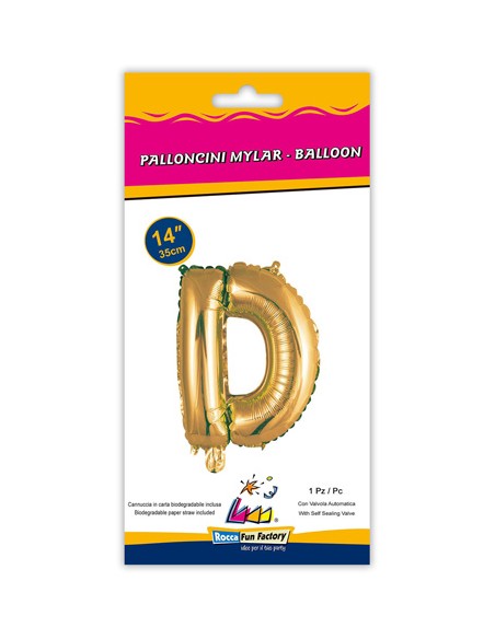 Palloncino Mylar Lettera D Oro Mini 14" - 35cm con valvola - 1pz | G3S Party