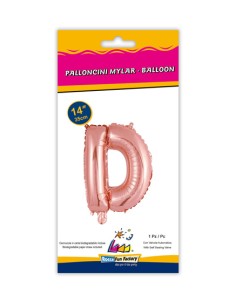 Palloncino Mylar Lettera D Rosa Gold Mini 14" - 35cm con valvola - 1pz | G3S Party