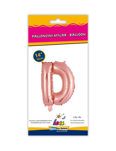 Palloncino Mylar Lettera D Rosa Gold Mini 14" - 35cm con valvola - 1pz | G3S Party