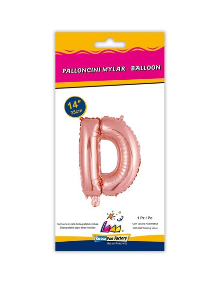 Palloncino Mylar Lettera D Rosa Gold Mini 14" - 35cm con valvola - 1pz | G3S Party